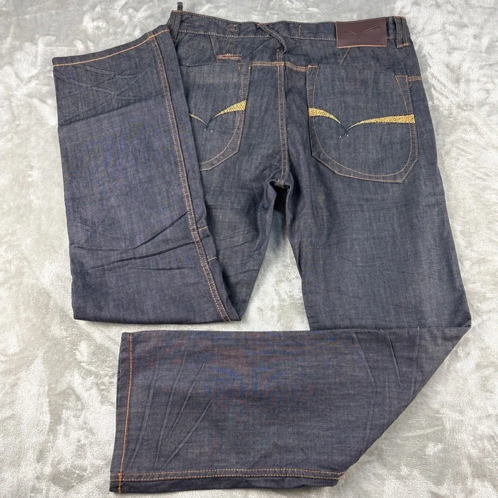 SYN Jeans Mens 34x32 Dark Wash Denim Streetwear Embroidered Straight Leg Pants